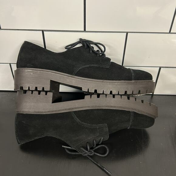 Lucky Brand Ibira Oxford Platform Boots -6M - Black Genuine Suede Leather - Picture 4 of 7